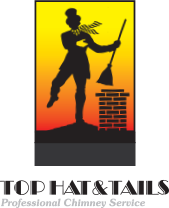 Top Hat & Tails Logo has dancing sweep with broom standing on roof.